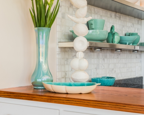 kitchen butcher block countertop chrome handles teal accents kitchen butcher block countertop chrome handles teal accents