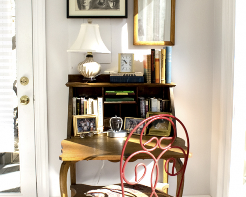 Antique Writing Desk Red Bistro Chair Wall Art Antique Writing Desk Red Bistro Chair Wall Art
