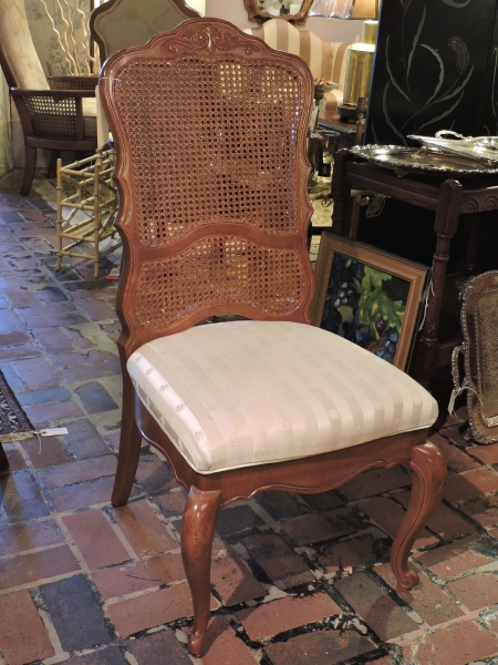 French Style Upholstered Cane Back Chair