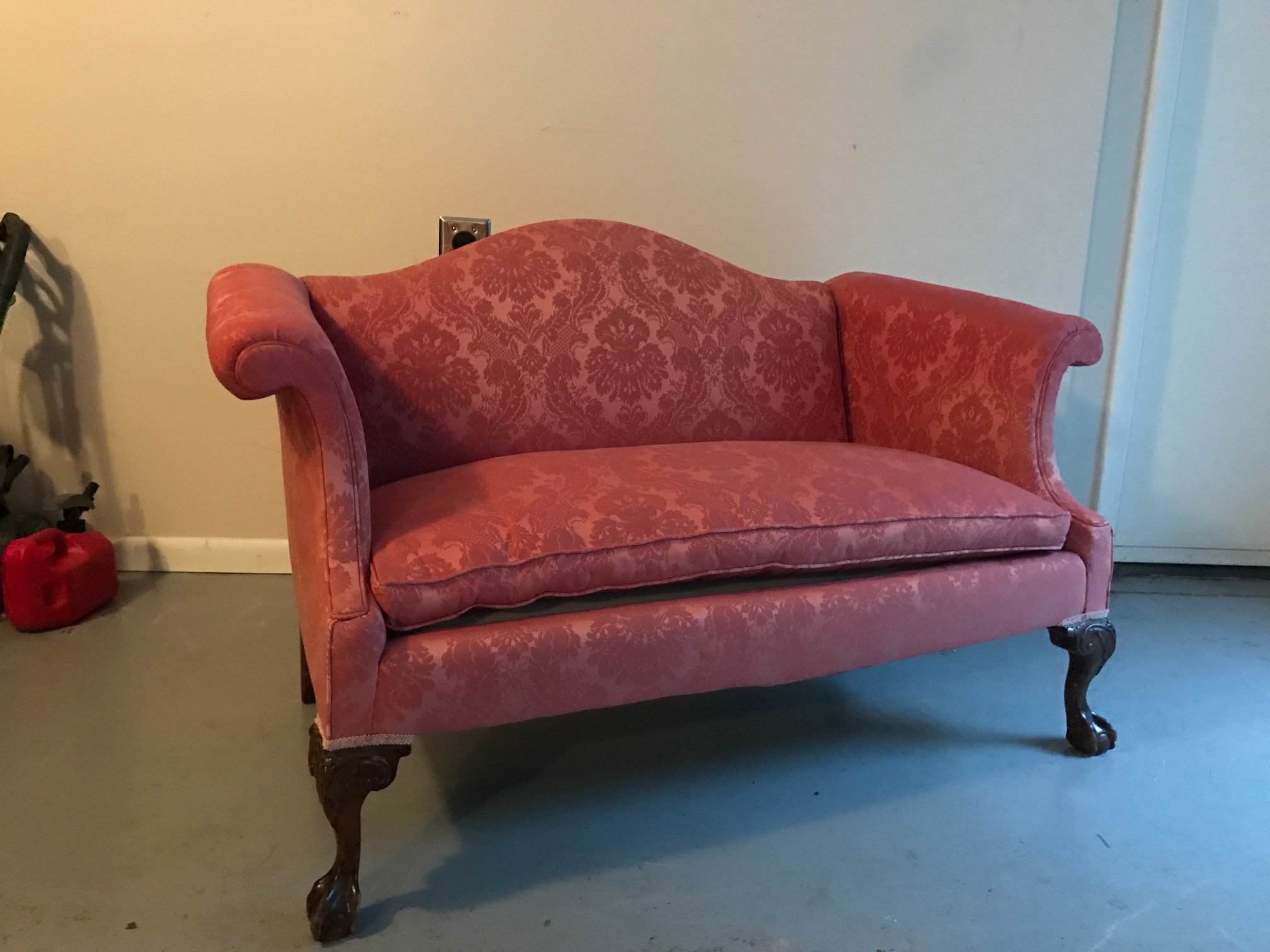 Camelback Settee with Damask Fabric - Form & Function - Asheville NC