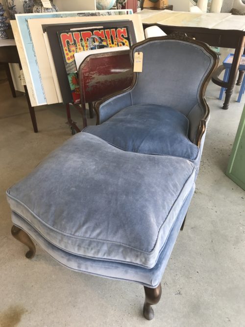 Blue Velvet Chair and Ottoman