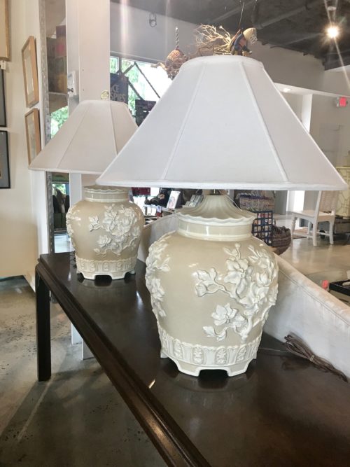 Beige Asian Lamps Pair
