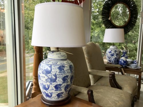 Blue and White Koi Lamps Pair