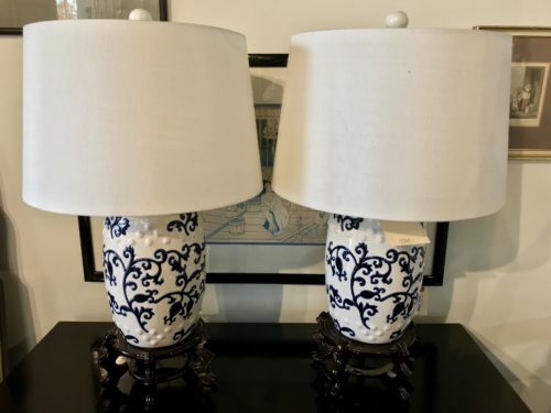 Blue and White Lamps-Pair