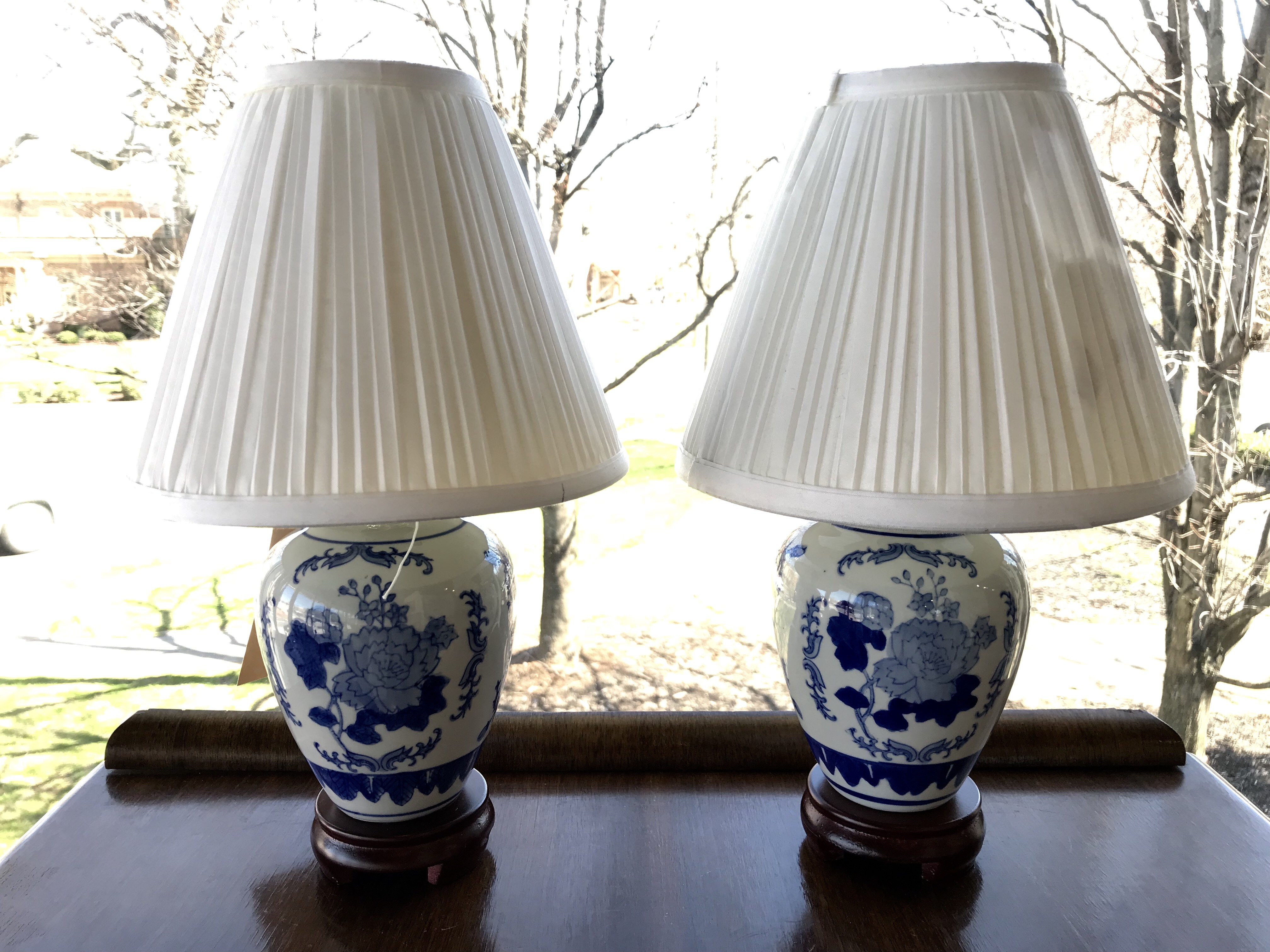 mini blue and white lamp