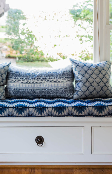 Blue And White Tribal Fabric Window Seat Cushion