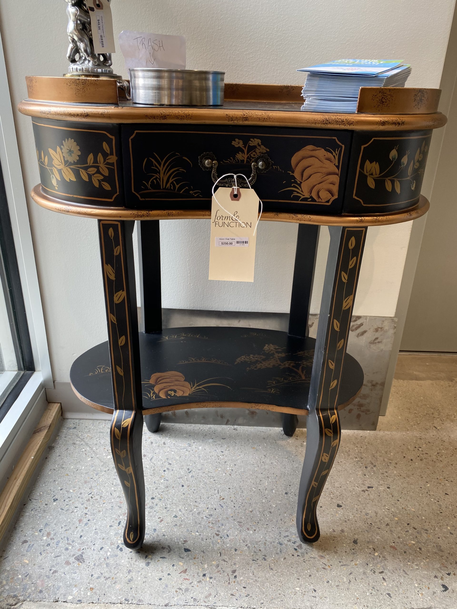 Chinoiserie Oval Side Entry Hall Table Lower Shelf