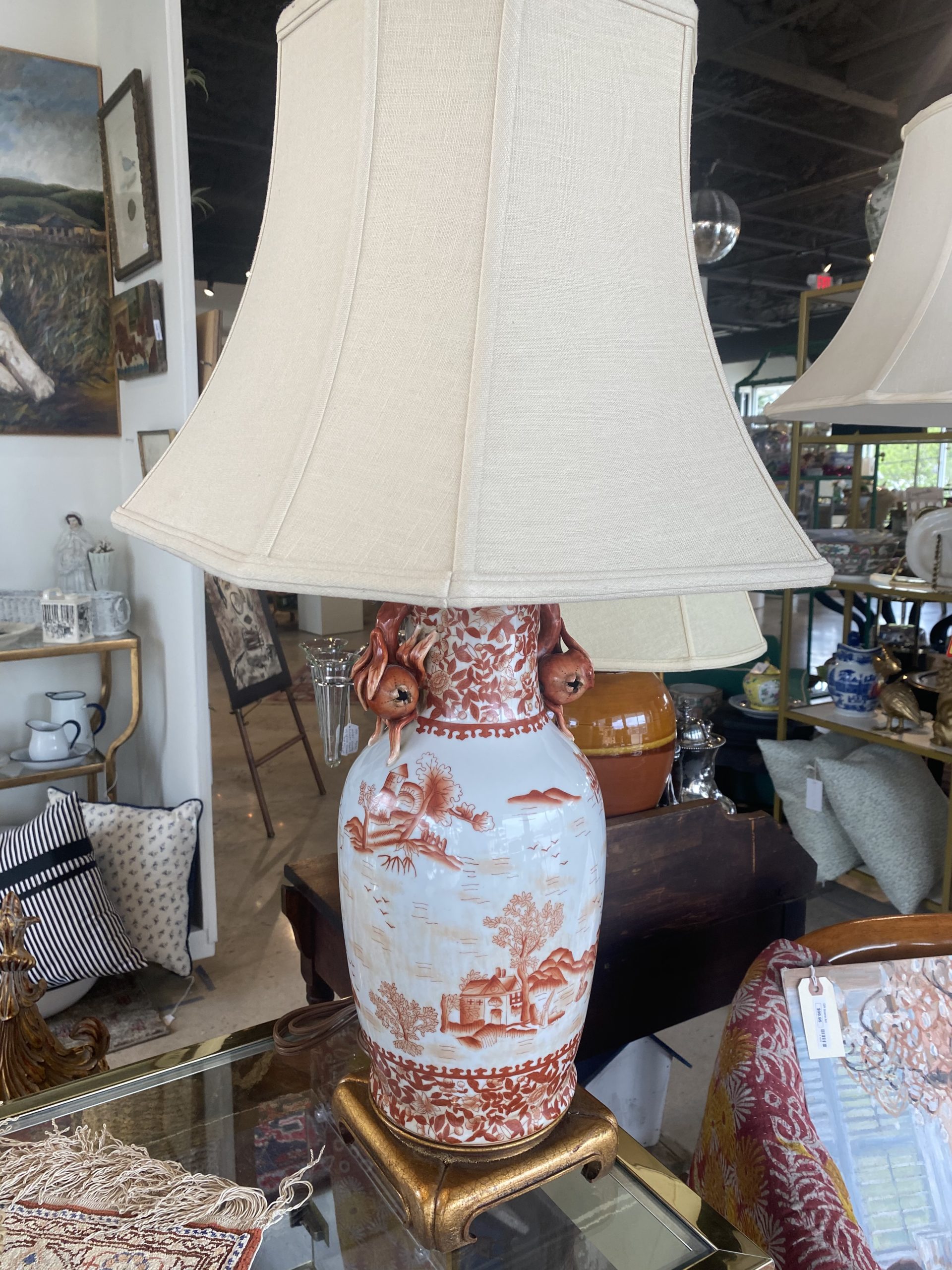 Orange and White Pomengranate Motif Asian Lamp PAIR - Form & Function ...