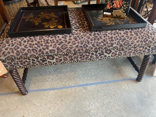 Hb Leopard Upholstered Spiral Leg Ottoman Bench