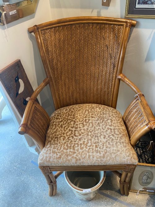 Hb Vintage Rattan Chair With Leopard Upholstered Seats Pair