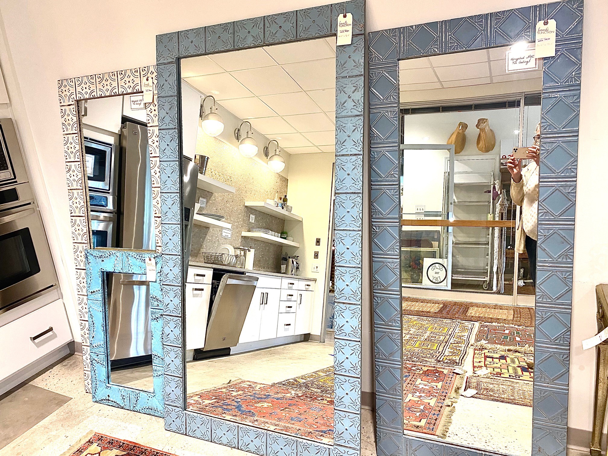 Salvaged Tin Ceiling Tile Mirrors Form & Function Asheville NC