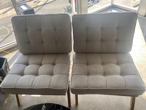 Armless Driftwood Grey Wood Tufted Upholstered Chairs