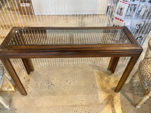 Glass Top Cane Vintage Holllywood Regency Console Table