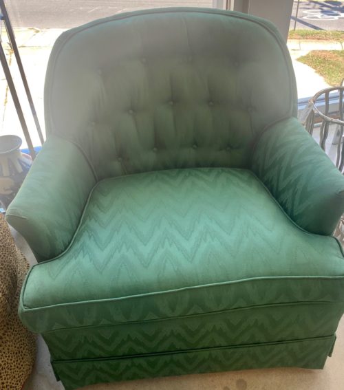 Green Upholstered Tufted Tub Chairs Pair