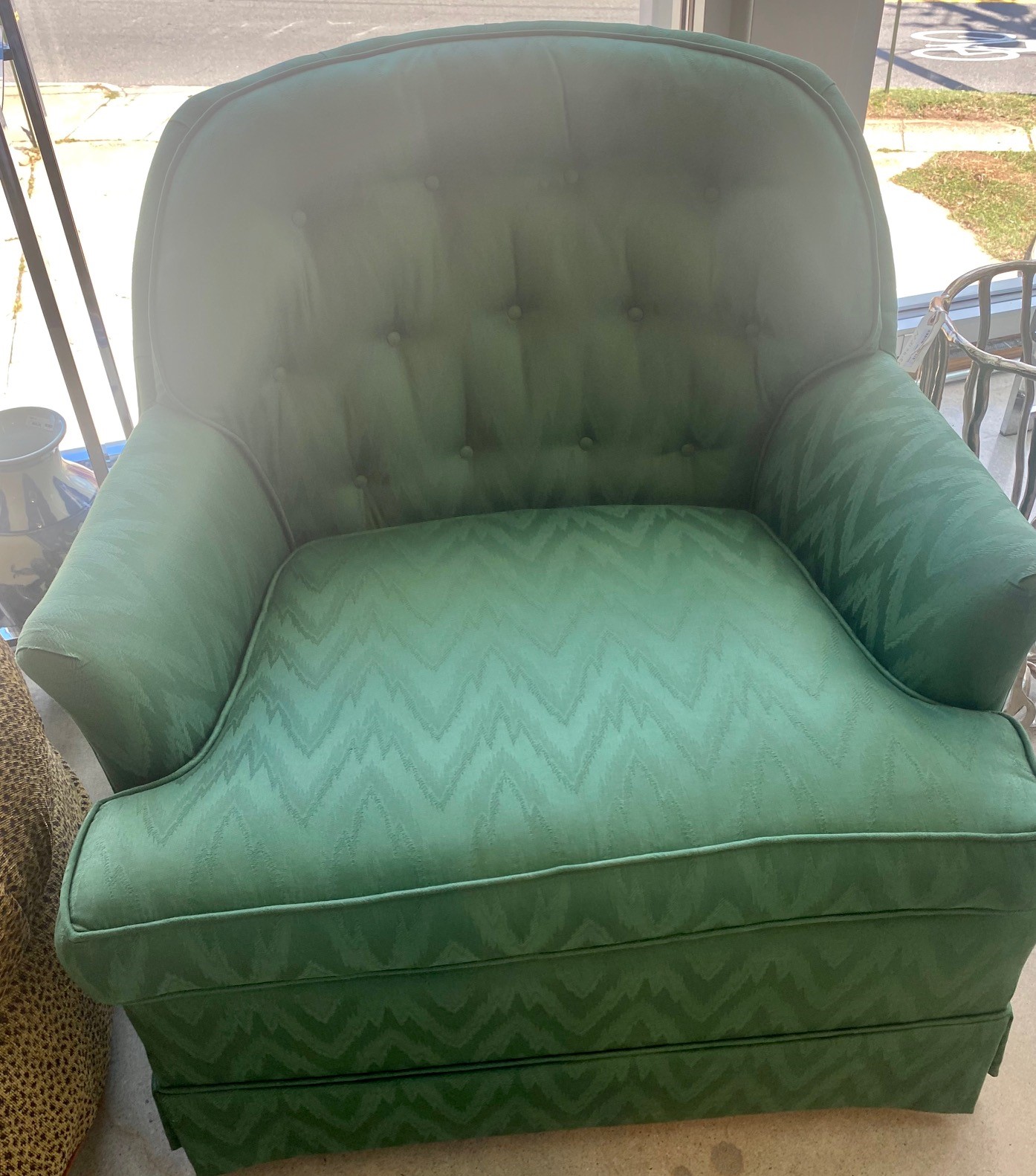 Green Upholstered Chevron Fabric Chair Pair Form & Function