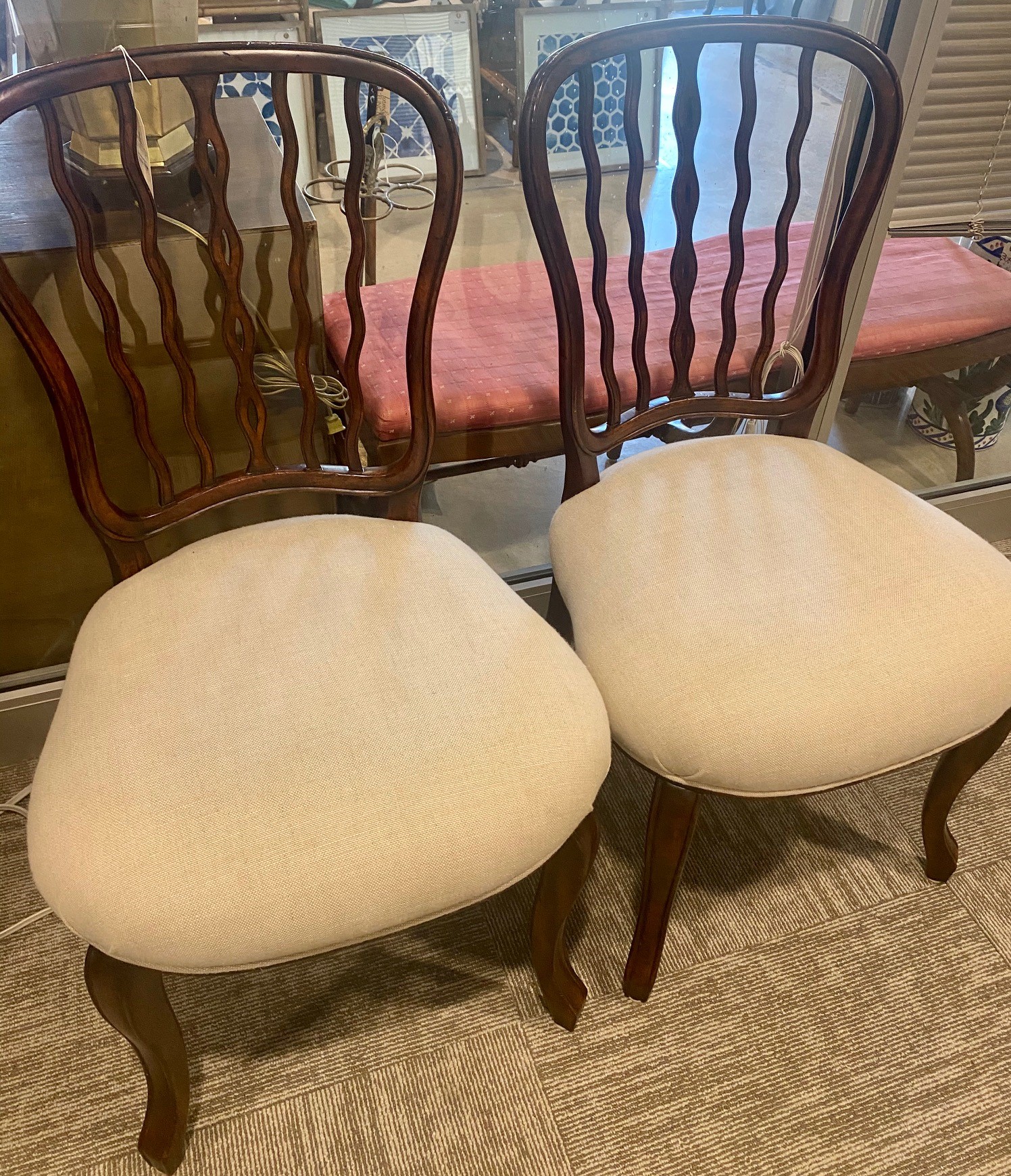 Theodore Alexander Linen Upholstered Side Chair Pair Form & Function