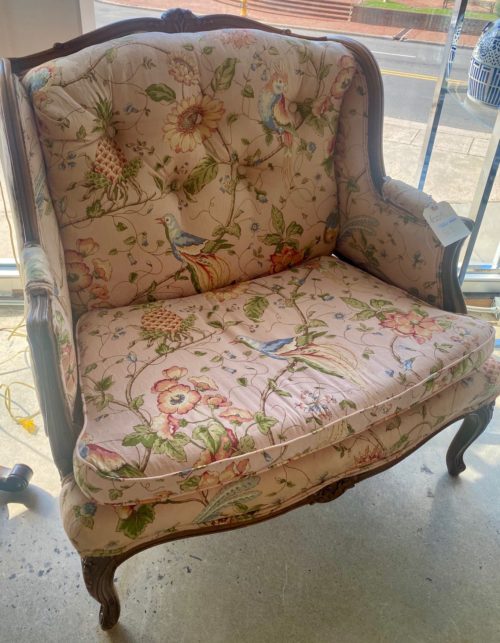 French Style Bird Fabric Chair And A Half