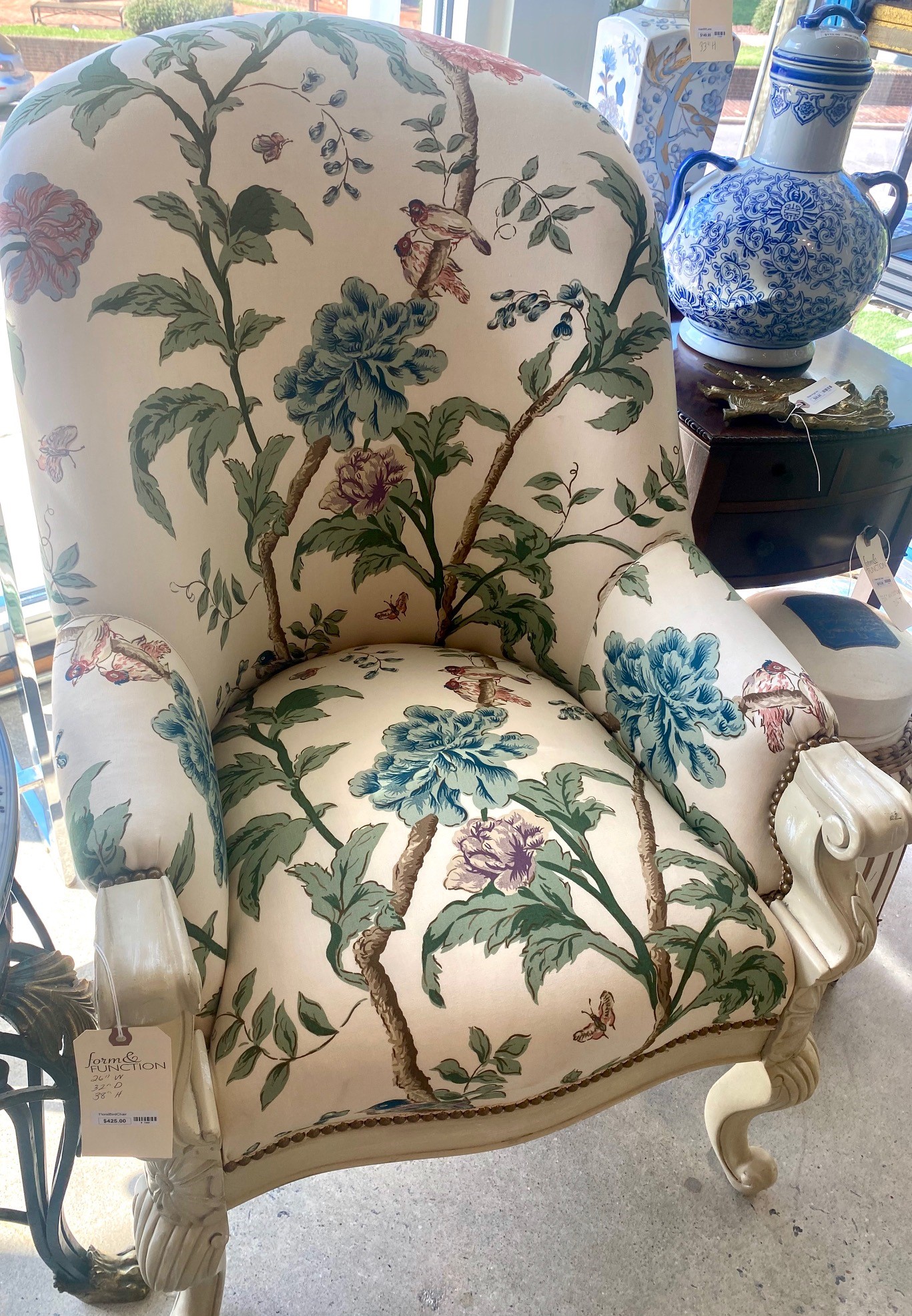 Hickory Chair Bird Fabric Upholstered Chair