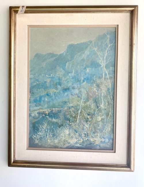 Italian Pale Blue Landscape Oil Painting