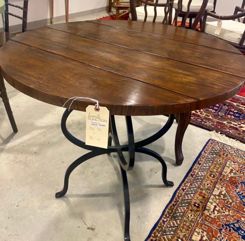 Wood Plank Top Iron Base Bistro Table