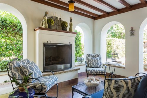 Spanish Loggia Outdoor Porch Fireplace