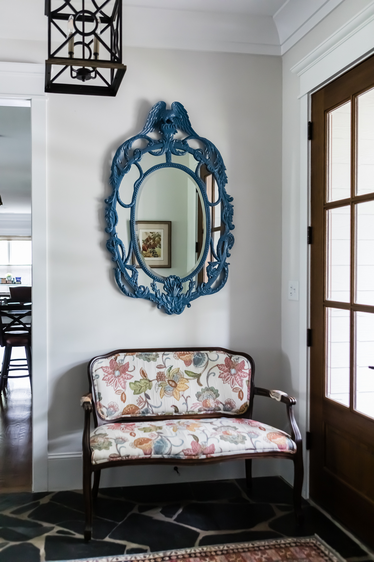 Foyer Custom Lacquer Antique Mirror Upholstered Bench
