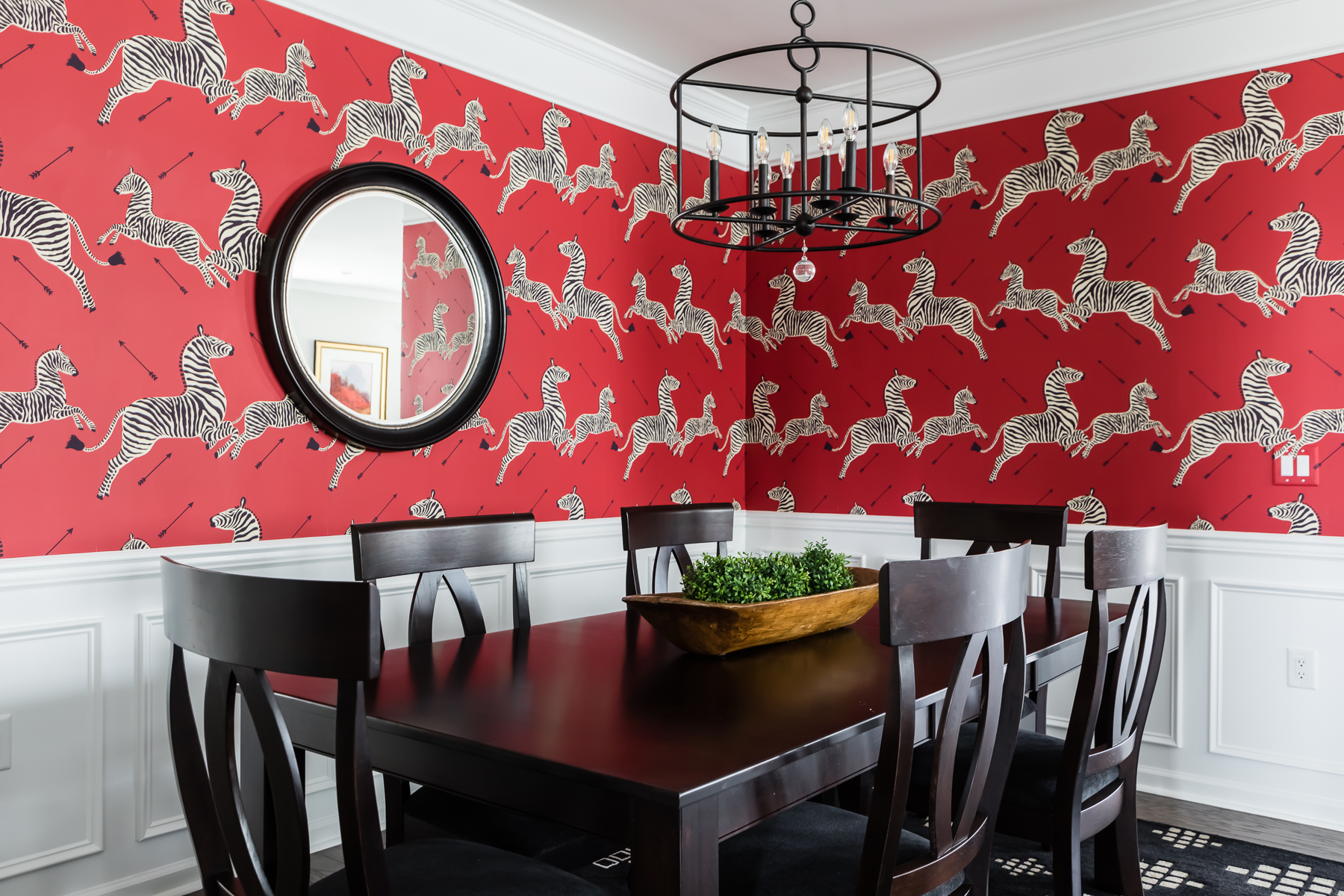 Scalamandre Red Masai Zebras Wallpaper Dining Room