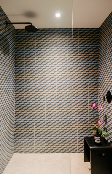 Modern Cubist Tile Spanish Style Bathroom Architecture
