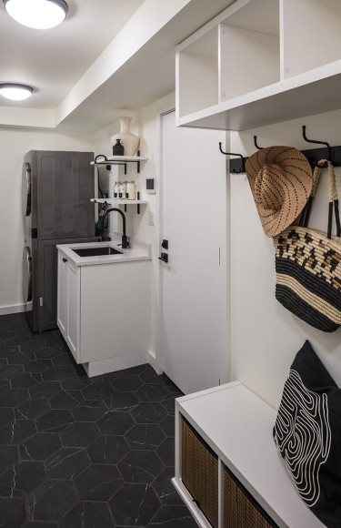 Mudroom Laundry Room Black Hex Tiles